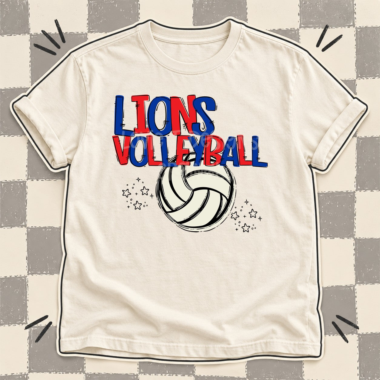 Team Go Volleyball Mascots Lions Royal Blue Red design