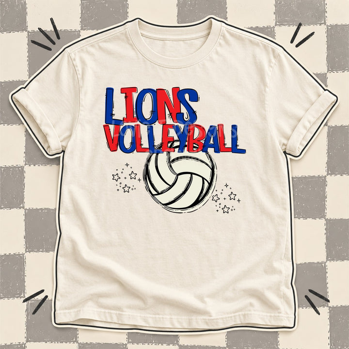 Lions Royal Blue Red Team Go Volleyball Mascots DTF transfer mockup