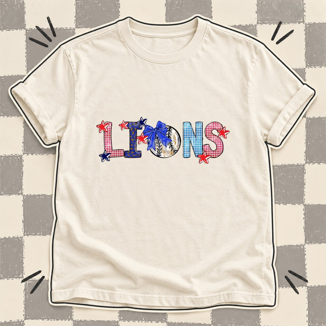 Lions Mixed Doodle Baseball Mascots – Red and Royal DTF transfer mockup