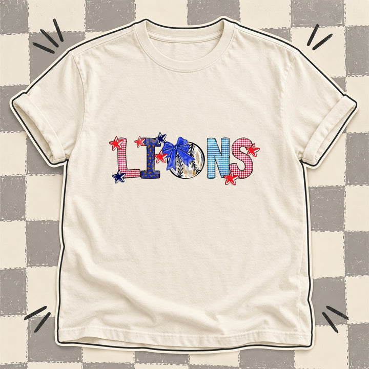 Lions Mixed Doodle Baseball Mascots – Red and Royal DTF transfer mockup