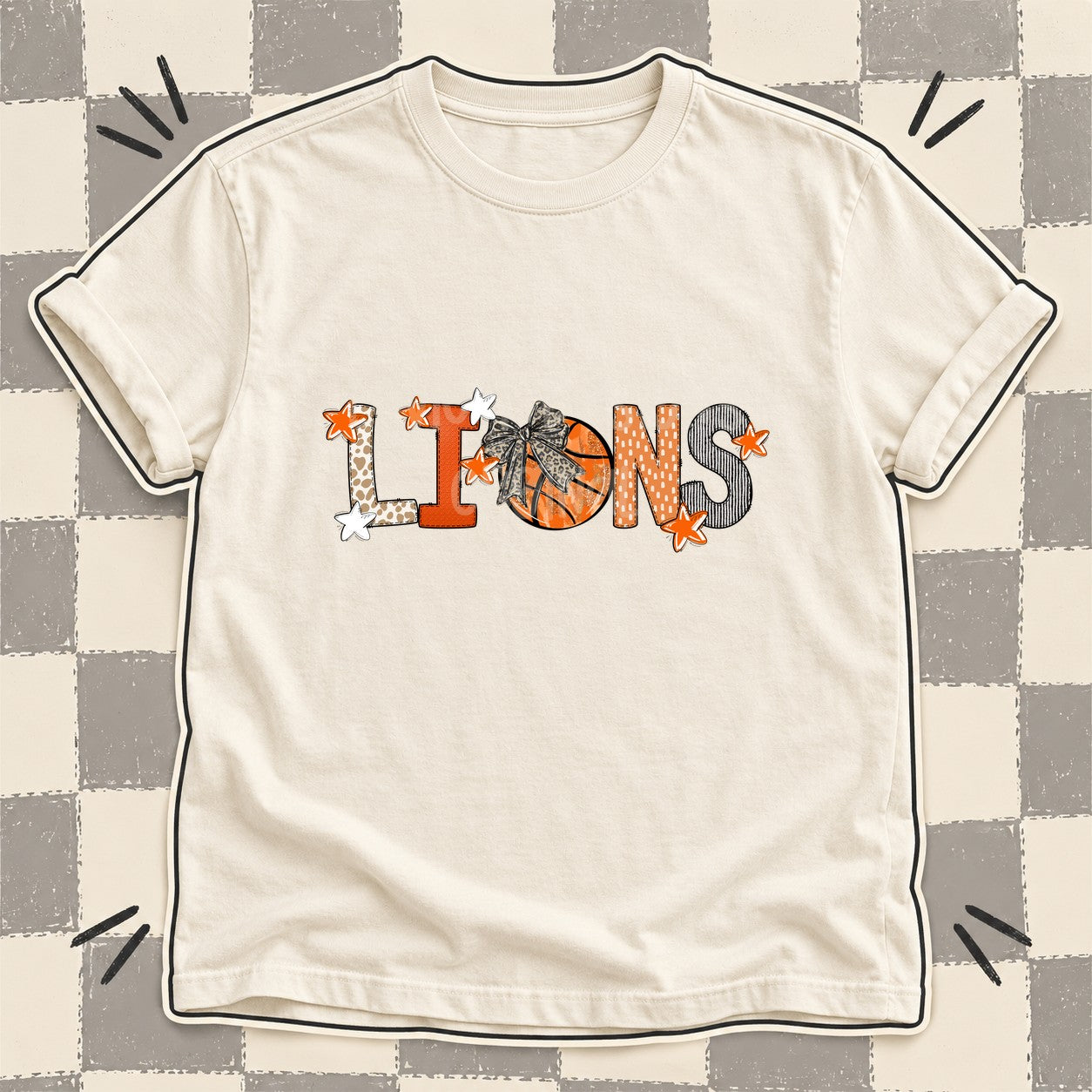 Mixed Doodle Basketball Mascots – Orange and Brown Lions design