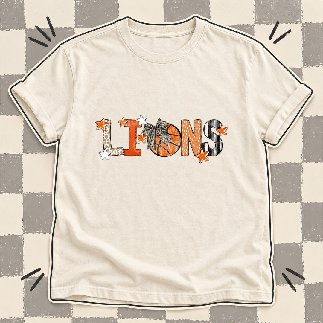 Lions Mixed Doodle Basketball Mascots – Orange and Brown DTF transfer mockup