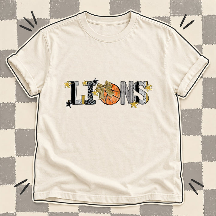 Lions Vegas Gold Black Mixed Doodle Basketball Mascots – Mascot Colors DTF transfer mockup