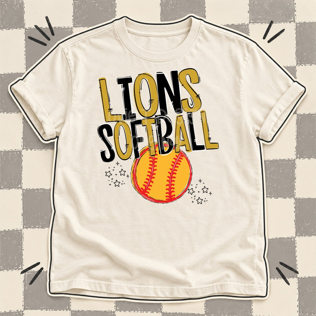 Lions Vegas Gold Black Team Go Softball Mascots DTF transfer mockup