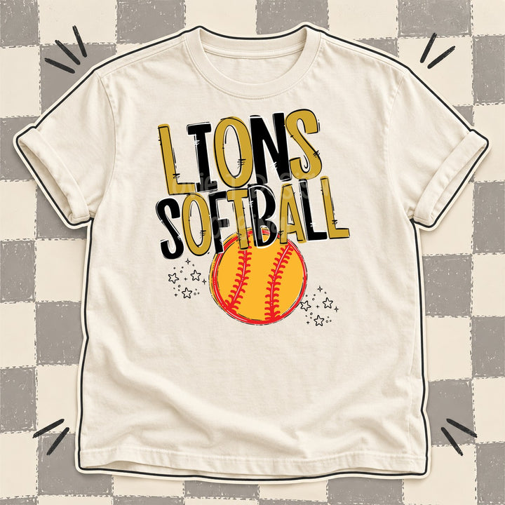 Lions Vegas Gold Black Team Go Softball Mascots DTF transfer mockup