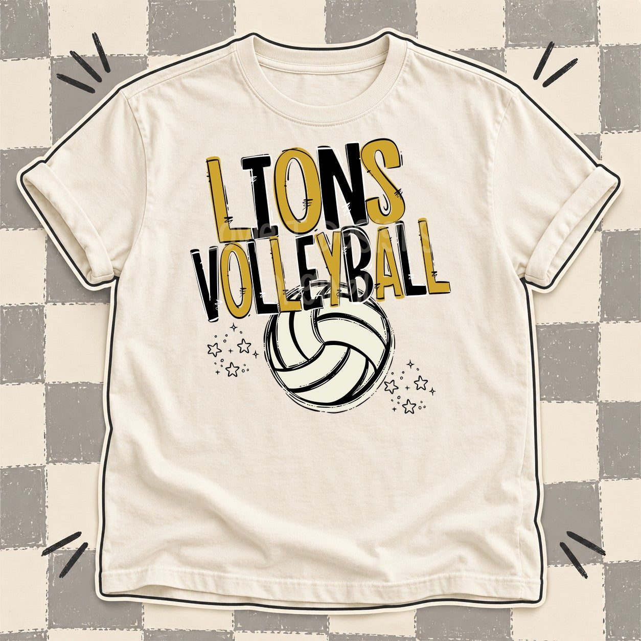 Team Go Volleyball Mascots Lions Vegas Gold Black design