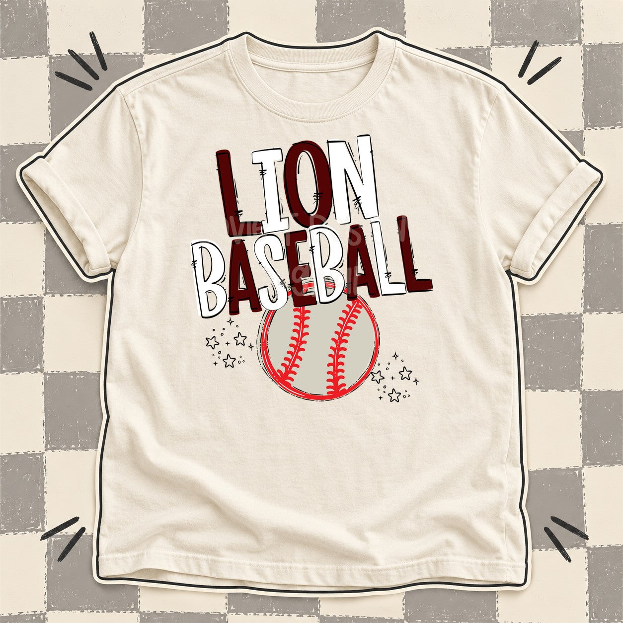 Team Go Baseball Mascots Lion Maroon White design