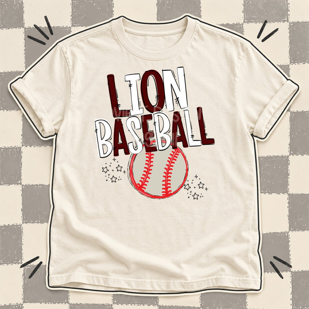 Lion Maroon White Team Go Baseball Mascots DTF transfer mockup