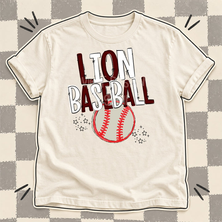 Lion Maroon White Team Go Baseball Mascots DTF transfer mockup
