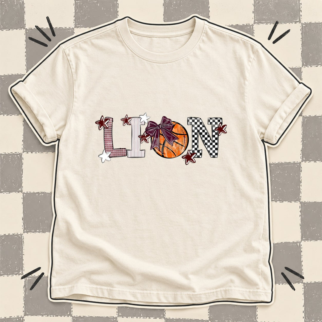 Lion Maroon White Mixed Doodle Basketball Mascots – Mascot Colors DTF transfer mockup