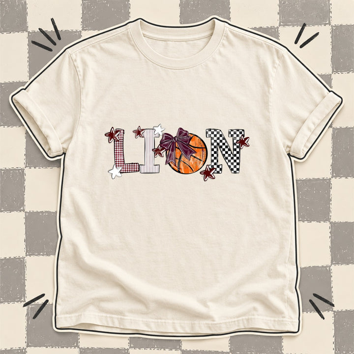 Lion Maroon White Mixed Doodle Basketball Mascots – Mascot Colors DTF transfer mockup