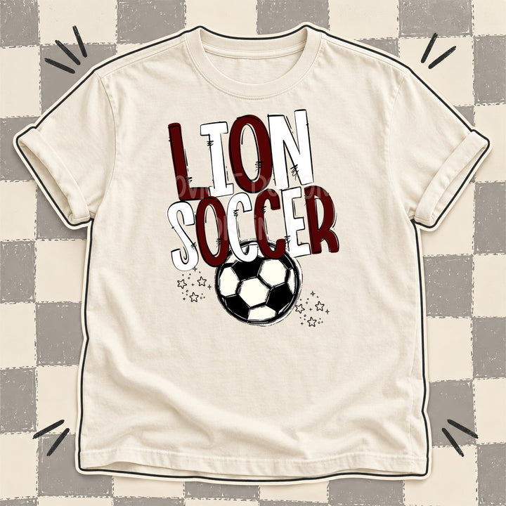 Lion Maroon White Team Go Soccer Mascots DTF transfer mockup