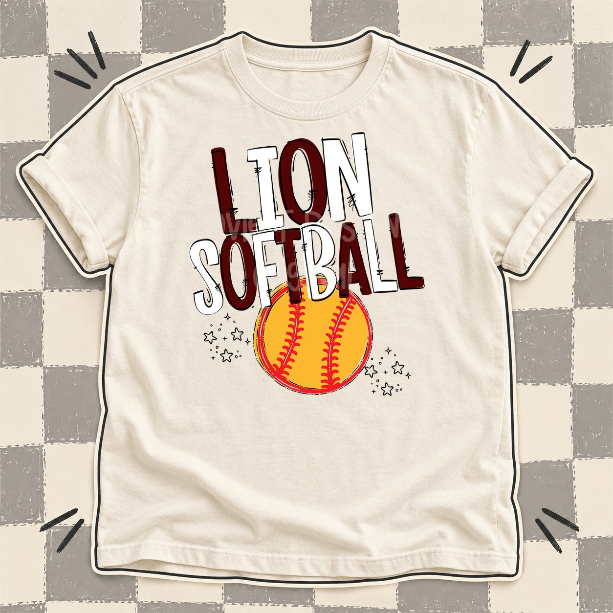 Team Go Softball Mascots Lion Maroon White design