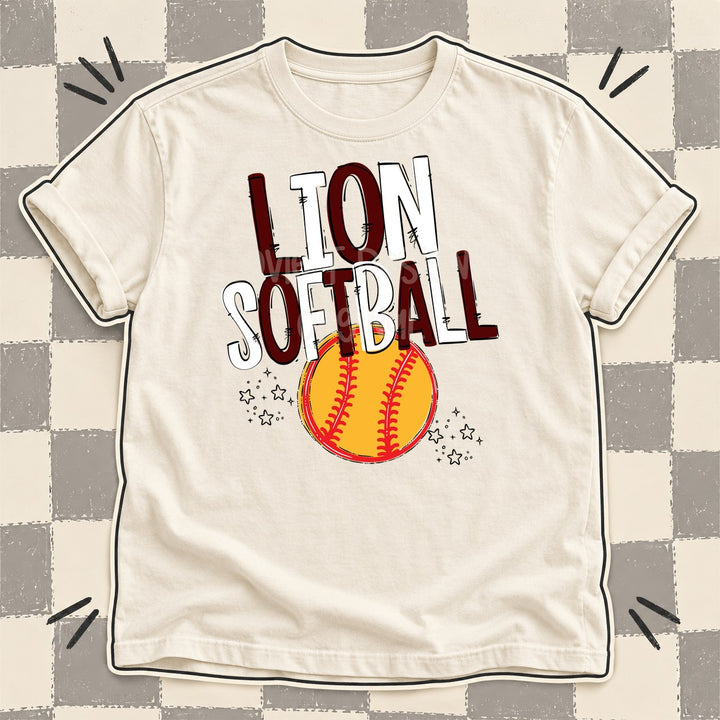 Lion Maroon White Team Go Softball Mascots DTF transfer mockup
