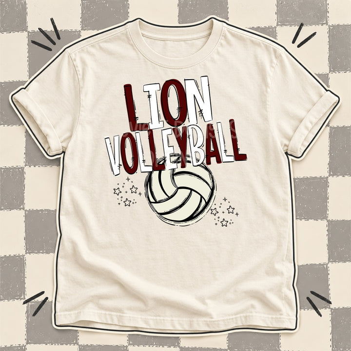 Lion Maroon White Team Go Volleyball Mascots DTF transfer mockup