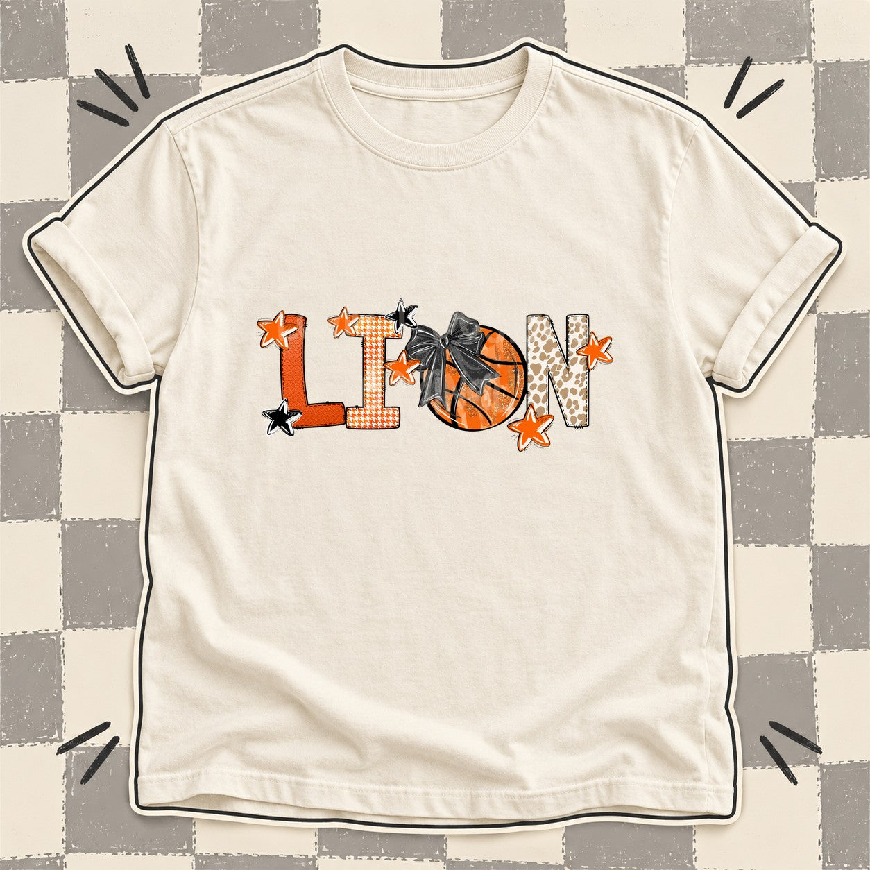 Mixed Doodle Basketball Mascots – Hoops Houndstooth Lion design