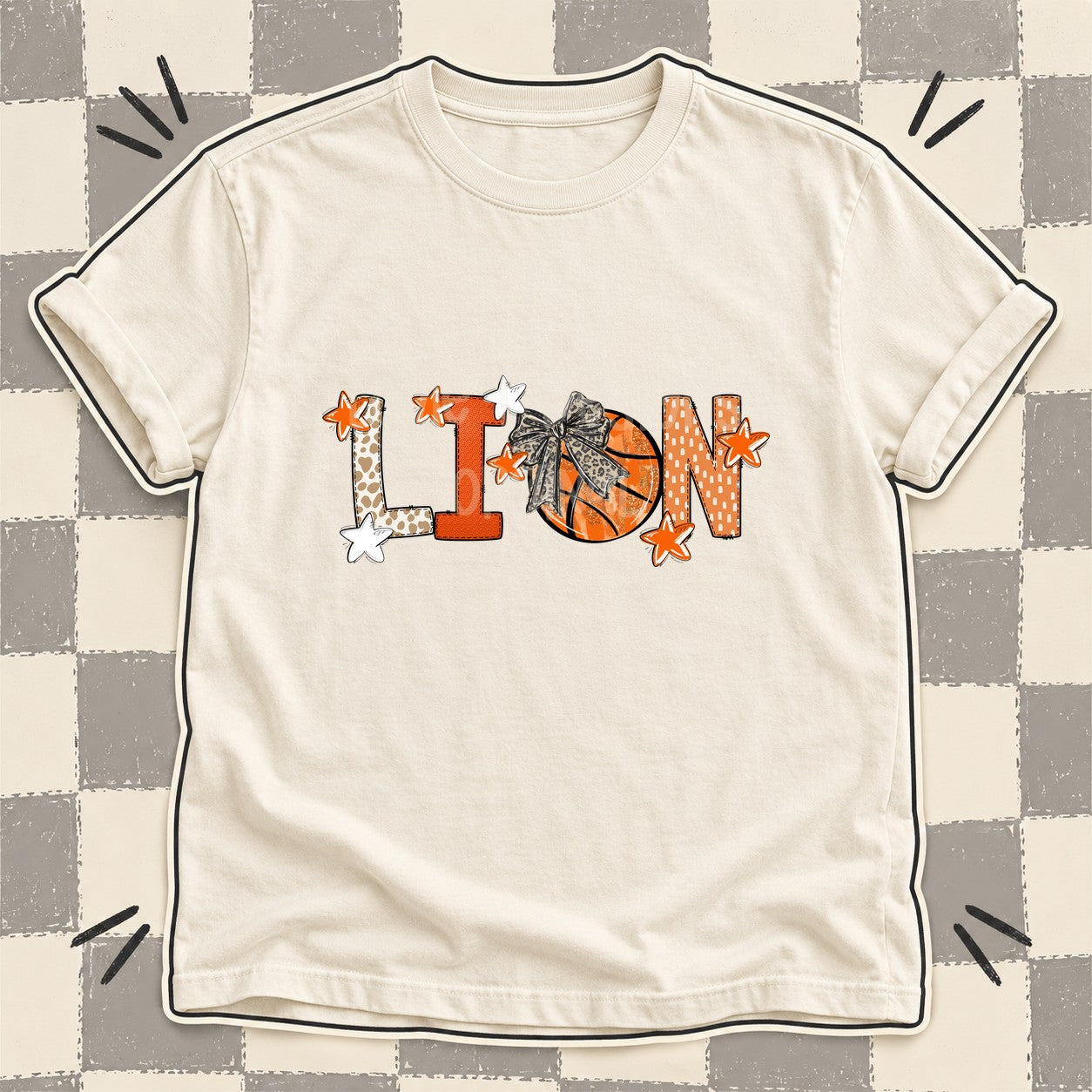 Mixed Doodle Basketball Mascots – Orange and Brown Lion design