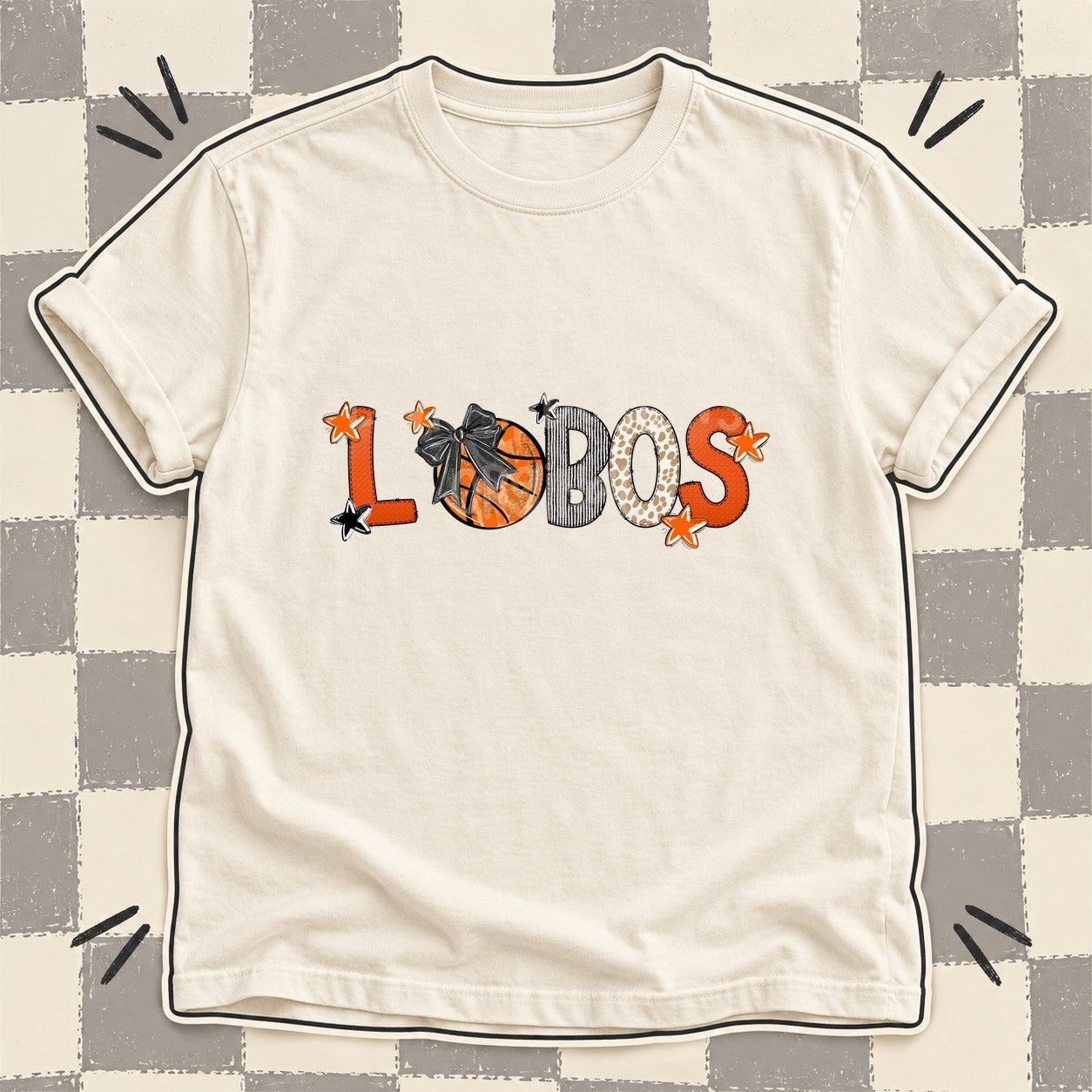 Mixed Doodle Basketball Mascots – Hoops Houndstooth Lobos design