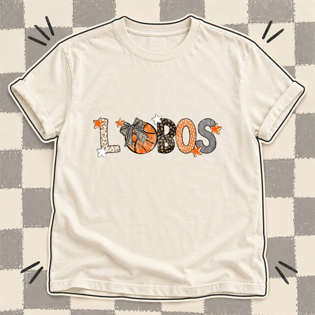Mixed Doodle Basketball Mascots – Orange and Brown Lobos design