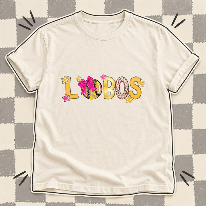 Lobos Mixed Doodle Softball Mascots – Stitched Softball DTF transfer mockup