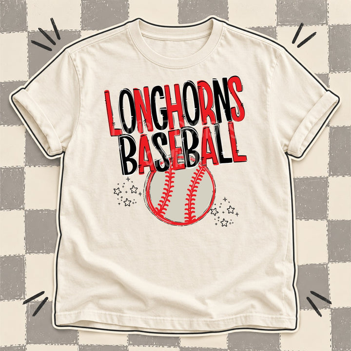 Longhorns Red Black Team Go Baseball Mascots DTF transfer mockup