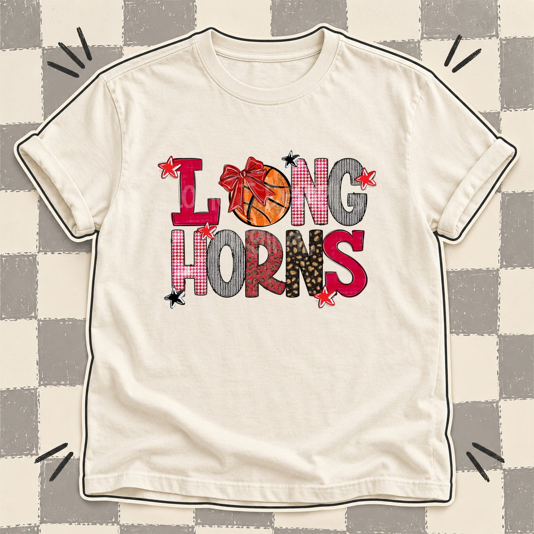 Longhorns Red Black Mixed Doodle Basketball Mascots – Mascot Colors DTF transfer mockup