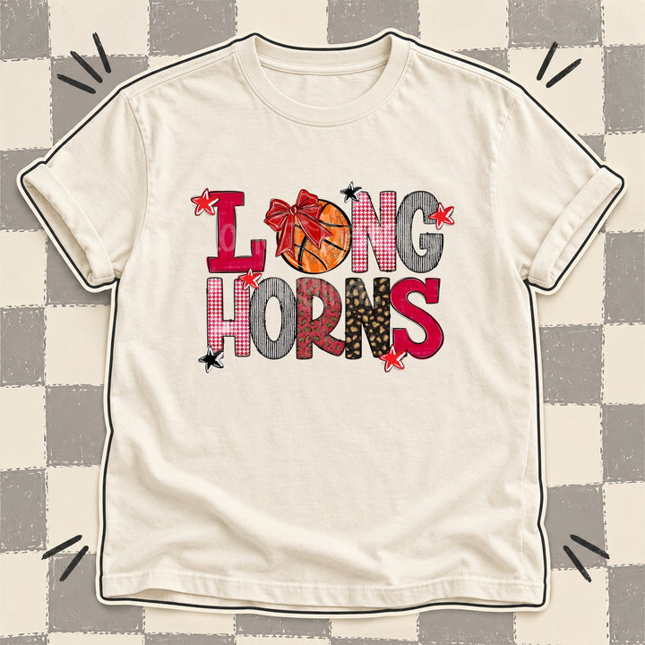 Longhorns Red Black Mixed Doodle Basketball Mascots – Mascot Colors DTF transfer mockup