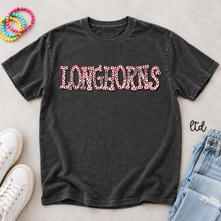 Longhorns Red Black Polka Dot Mascots DTF transfer mockup
