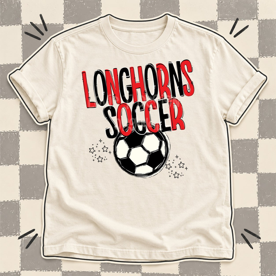 Longhorns Red Black Team Go Soccer Mascots DTF transfer mockup