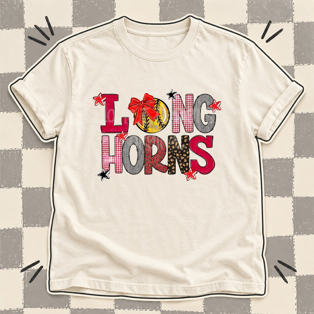 Longhorns Red Black Mixed Doodle Softball Mascots – Mascot Colors DTF transfer mockup