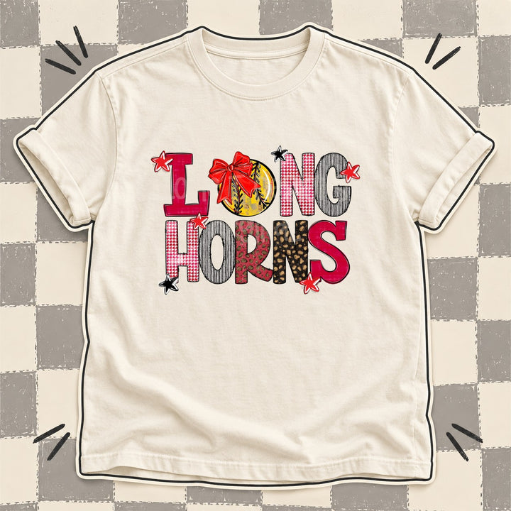 Longhorns Red Black Mixed Doodle Softball Mascots – Mascot Colors DTF transfer mockup
