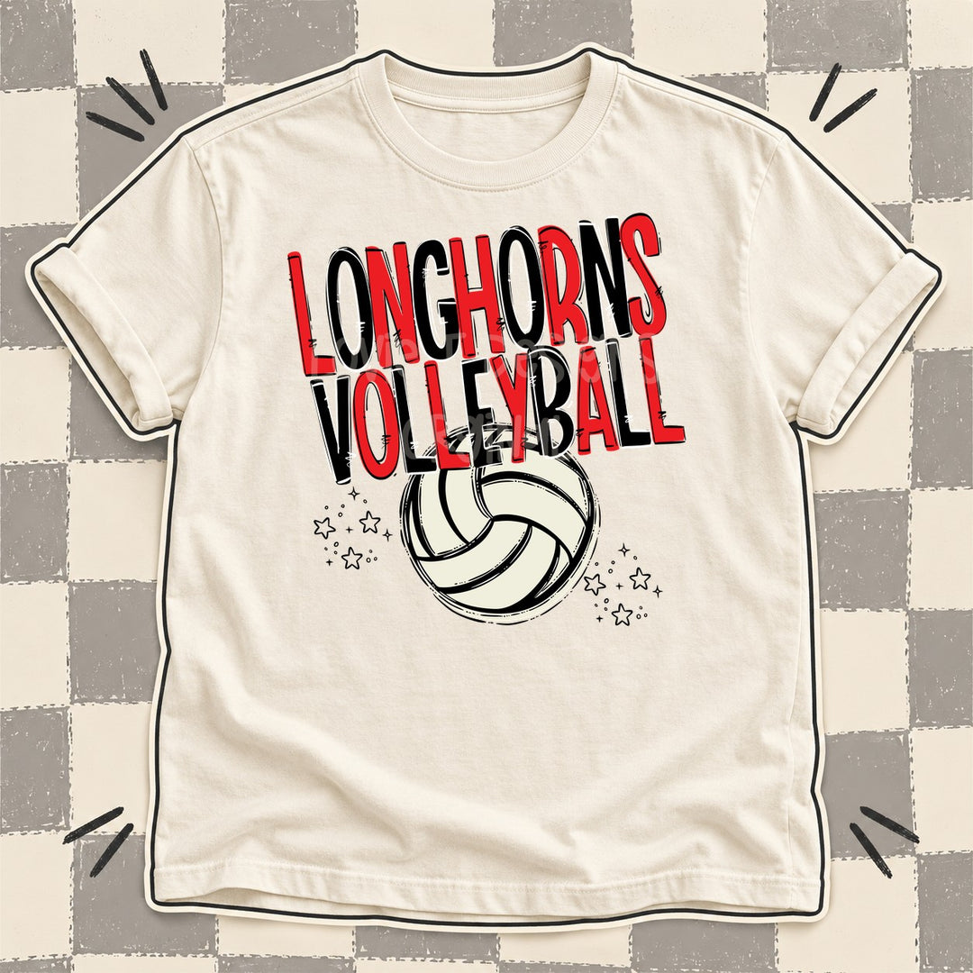 Longhorns Red Black Team Go Volleyball Mascots DTF transfer mockup