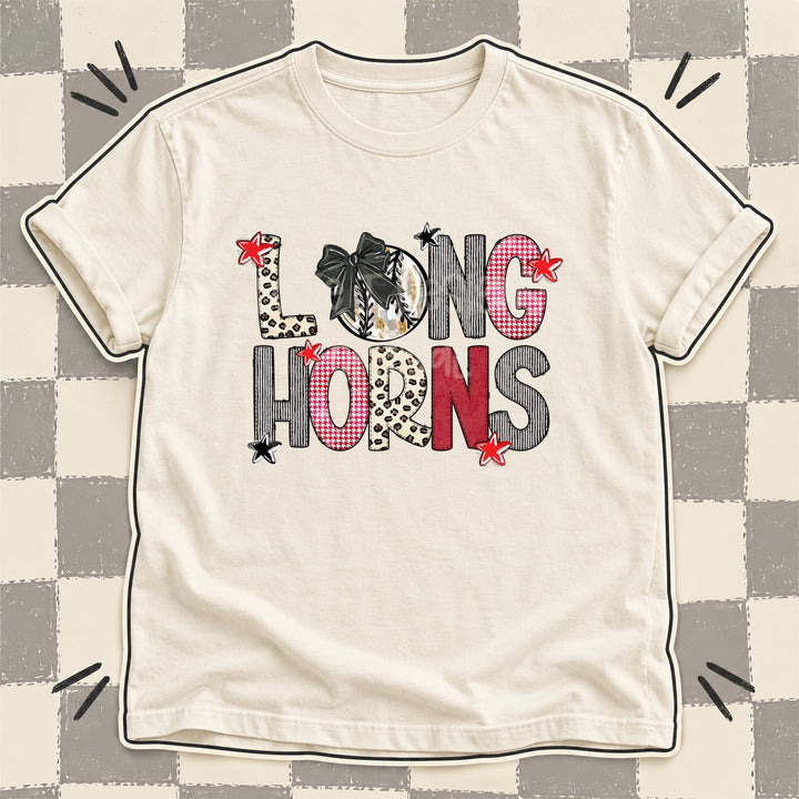Longhorns Mixed Doodle Baseball Mascots – Stitched Ballpark DTF transfer mockup