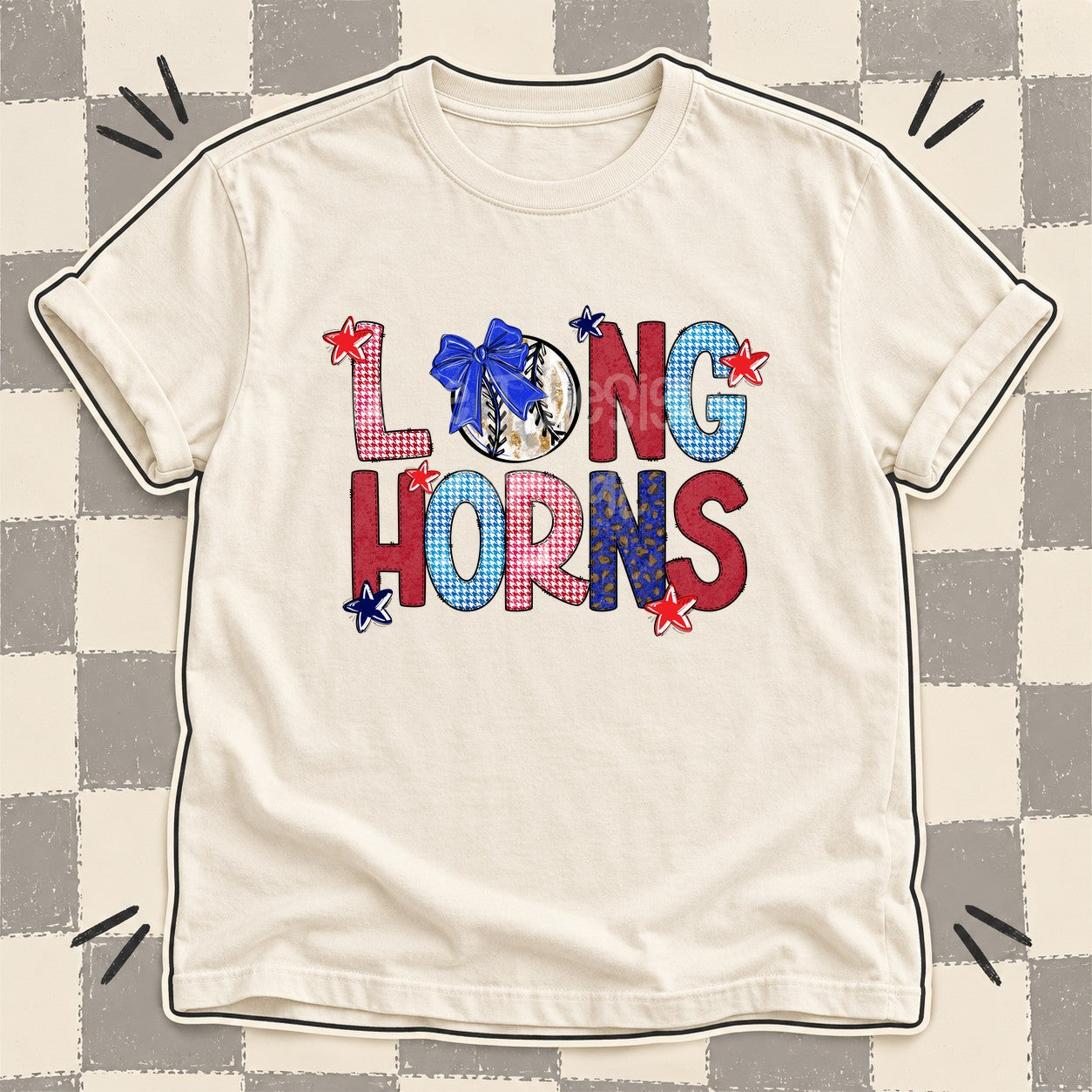 Mixed Doodle Baseball Mascots – Red and Royal Longhorns design