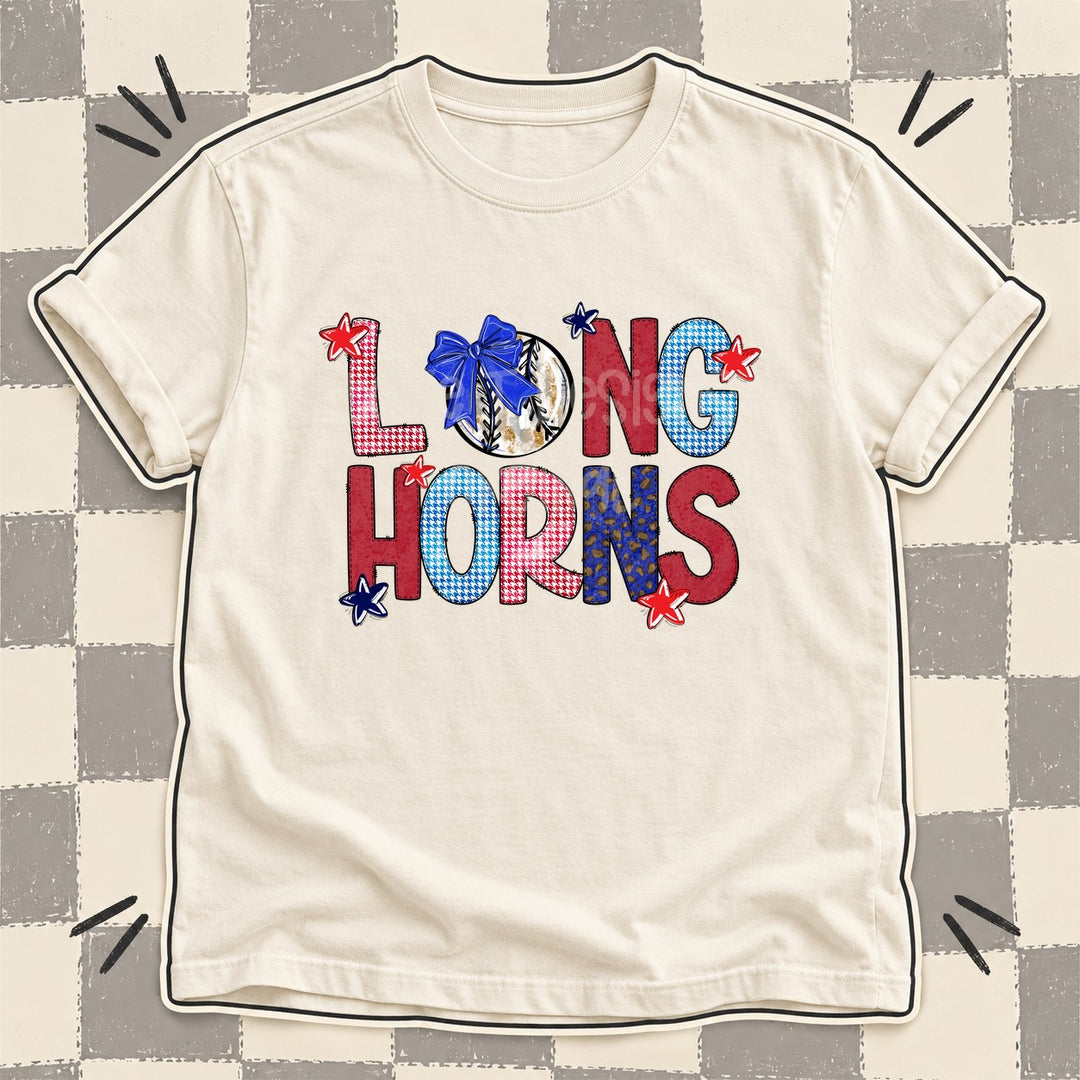 Longhorns Mixed Doodle Baseball Mascots – Red and Royal DTF transfer mockup
