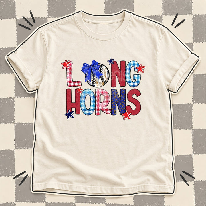 Longhorns Mixed Doodle Baseball Mascots – Red and Royal DTF transfer mockup