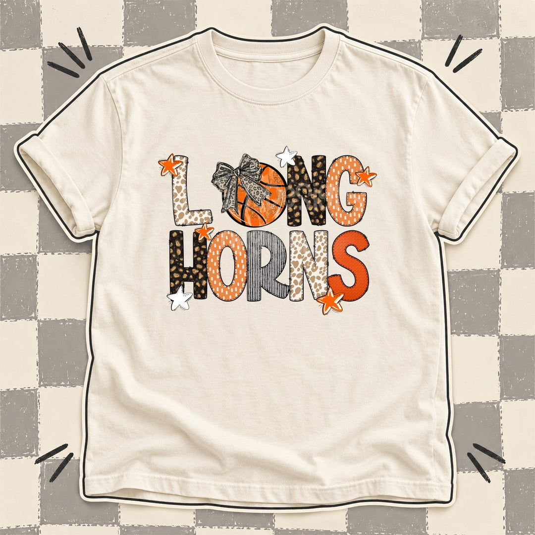 Longhorns Mixed Doodle Basketball Mascots – Orange and Brown DTF transfer mockup