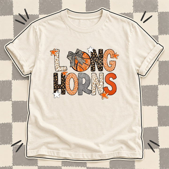 Longhorns Mixed Doodle Basketball Mascots – Orange and Brown DTF transfer mockup