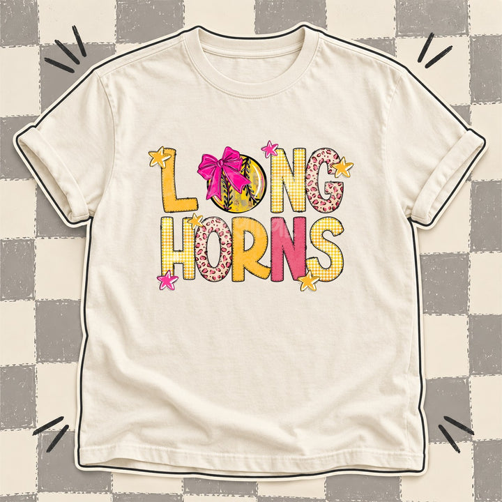 Longhorns Mixed Doodle Softball Mascots – Stitched Softball DTF transfer mockup