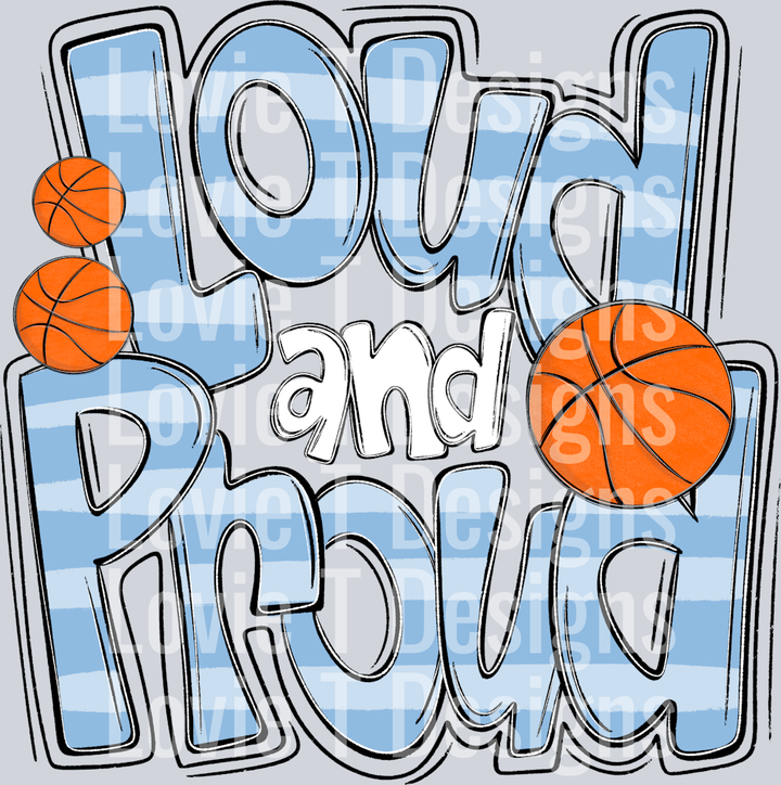 Loud and Proud Doodle Basketball Carolina Blue