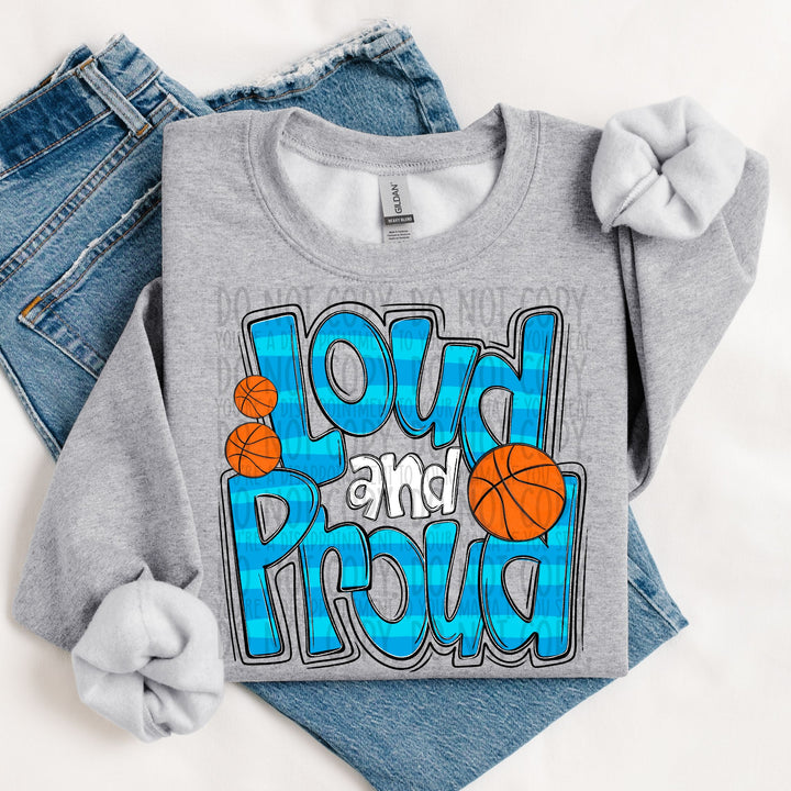 LOUD AND PROUD DOODLE BASKETBALL COLUMBIA BLUE