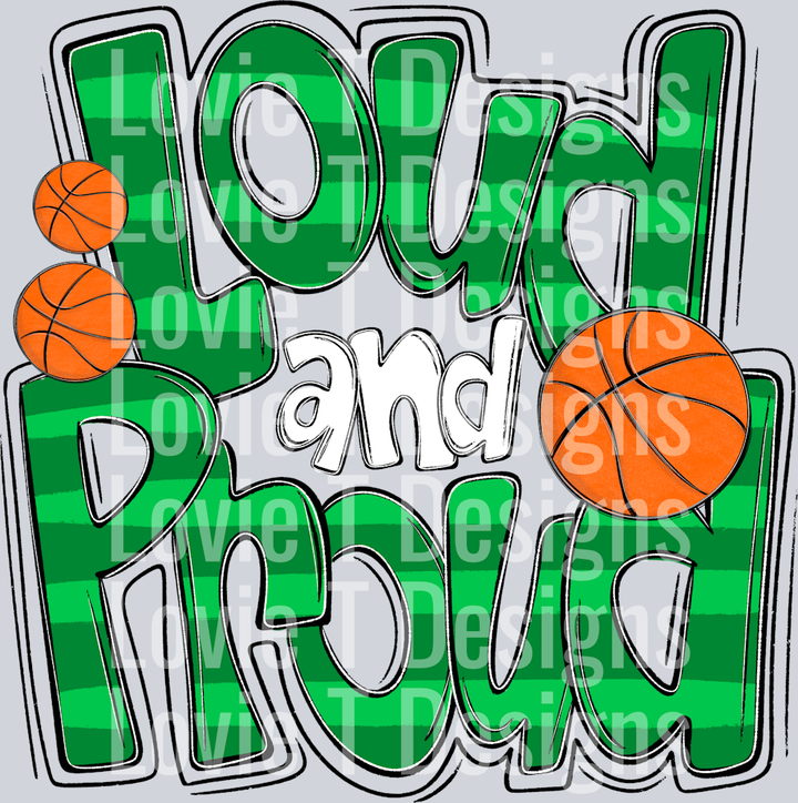 Loud and Proud Doodle Basketball Kelly Green