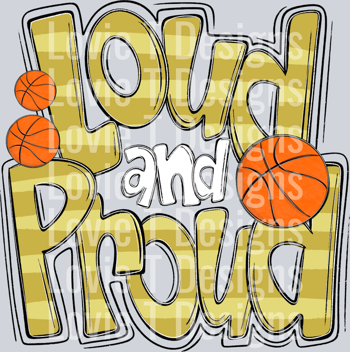 Loud and Proud Doodle Basketball Vegas Gold