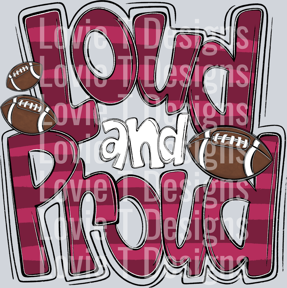 Loud and Proud Doodle Football Maroon