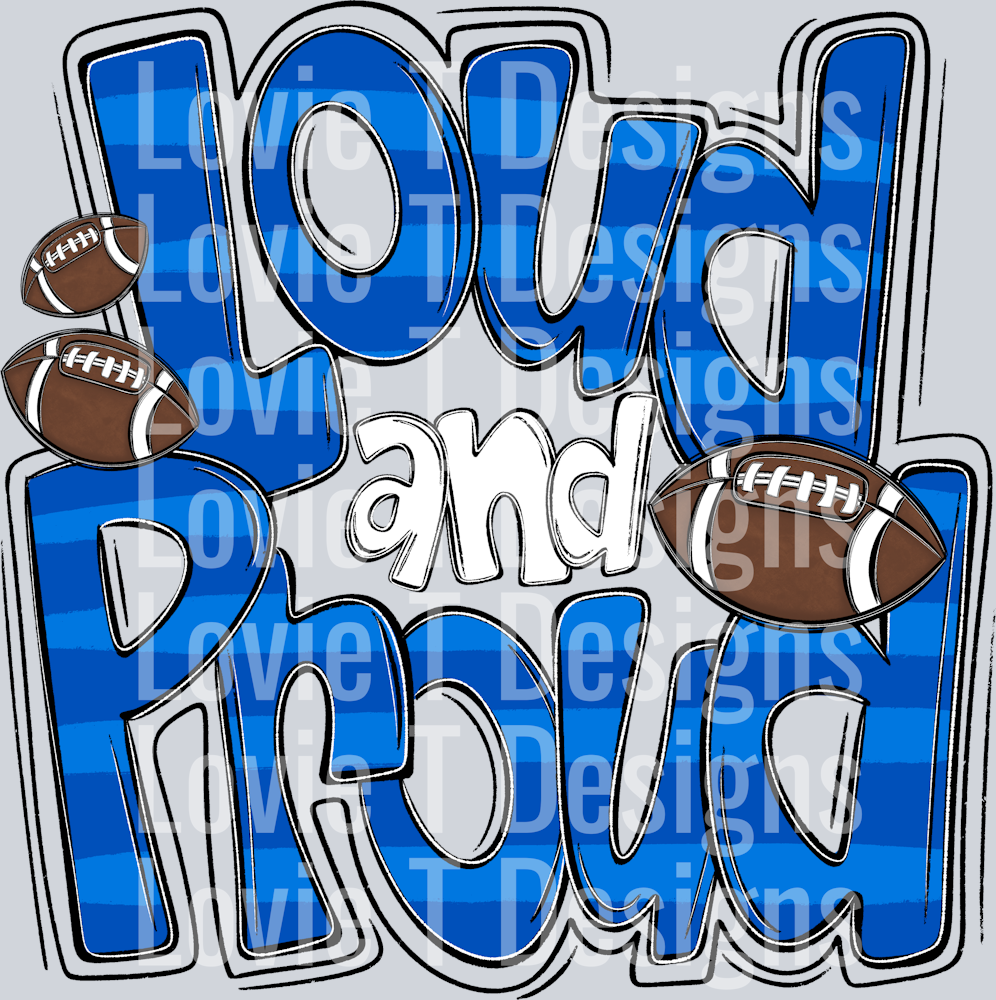 Loud and Proud Doodle Football Royal Blue