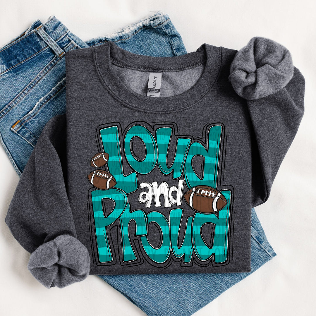 LOUD AND PROUD DOODLE FOOTBALL TEAL
