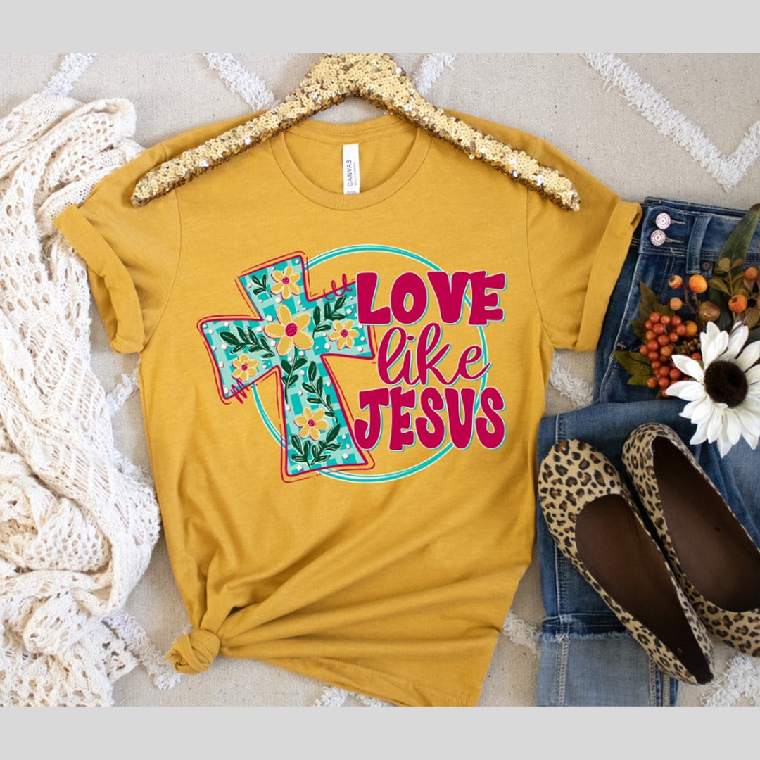 Love Like Jesus Floral Cross – DTF Transfer