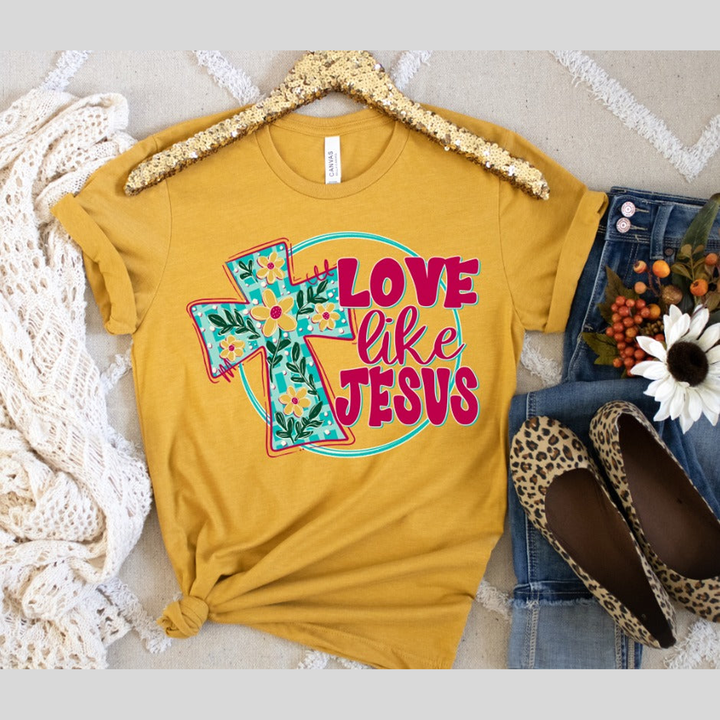 Love Like Jesus Floral Cross – DTF Transfer
