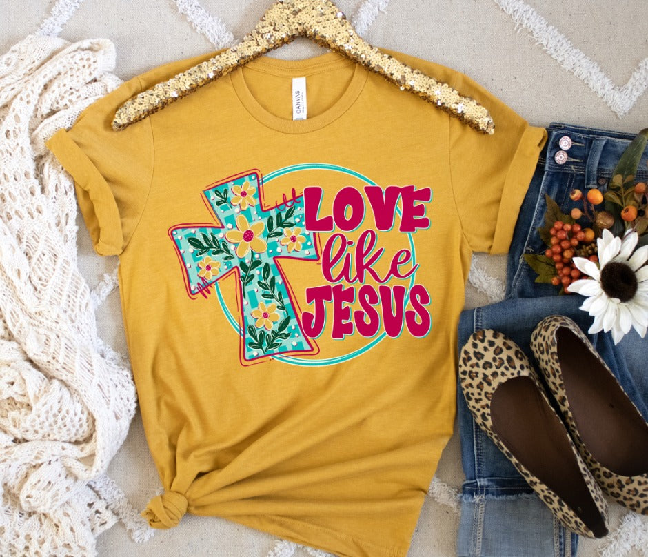 Love Like Jesus Floral Cross DTF transfer design – image 1