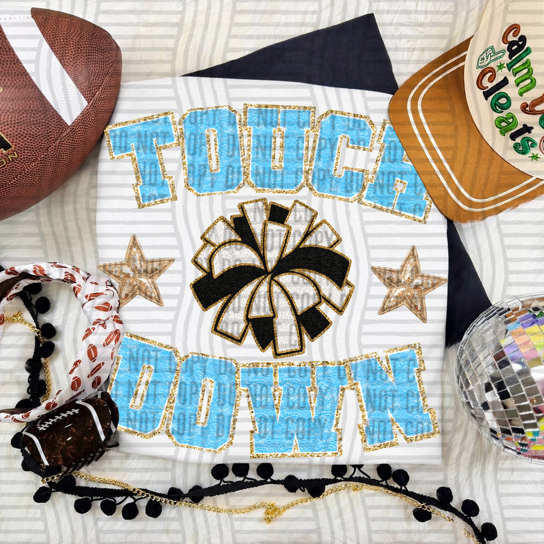 Light Blue Touchdown Faux Chenille Cheer DTF transfer